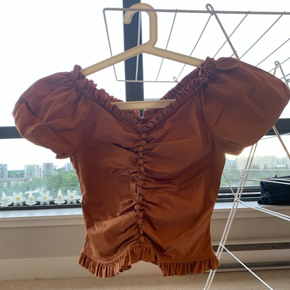 off shoulder puff sleeve ruched top - Picture 11 of 11